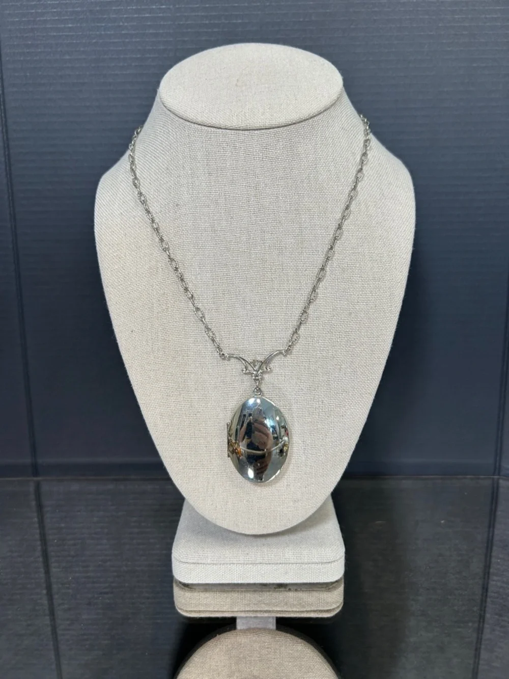 Silver Oval Locket Pendant Necklace - Silver